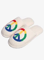 Fuzzy Soft Rainbow Peace Sign Slippers