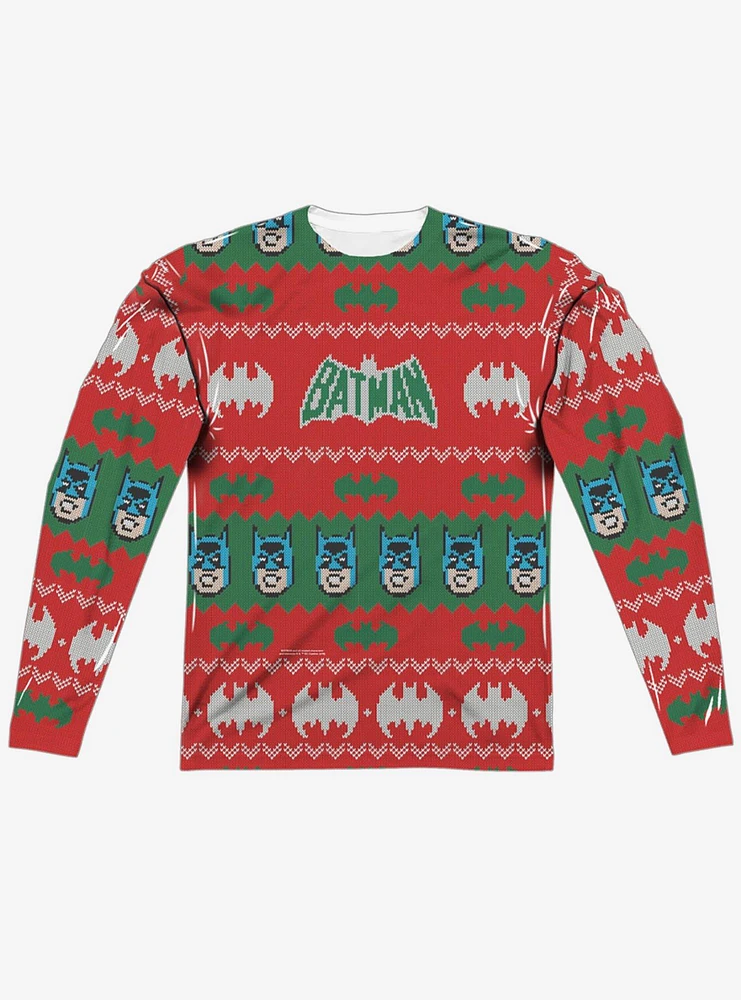 DC Comics Batman Bat Christmas Sweater Print Long Sleeve Sublimated T-Shirt