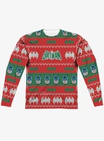 DC Comics Batman Bat Christmas Sweater Print Long Sleeve Sublimated T-Shirt