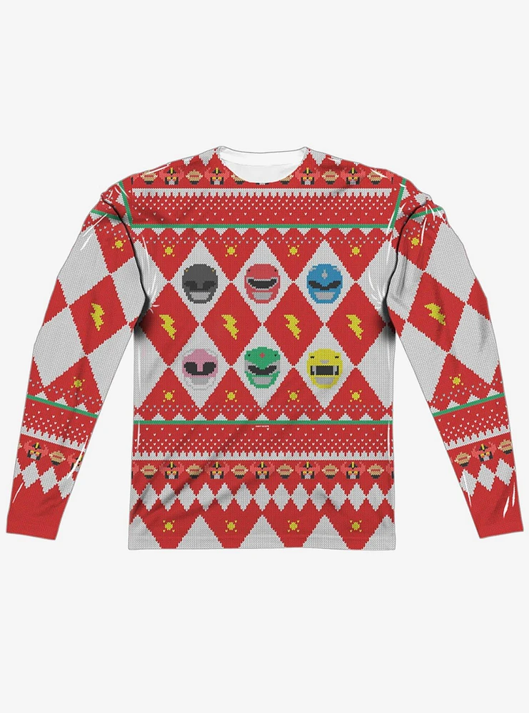 Mighty Morphin Power Rangers Ho Christmas Sweater Print Long Sleeve Sublimated T-Shirt