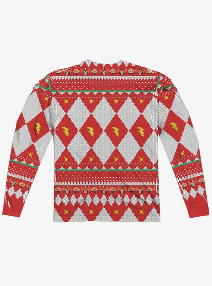 Mighty Morphin Power Rangers Ho Christmas Sweater Print Long Sleeve Sublimated T-Shirt