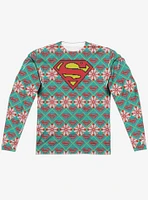 DC Comics Superman All Over Christmas Sweater Print Long Sleeve Sublimated T-Shirt