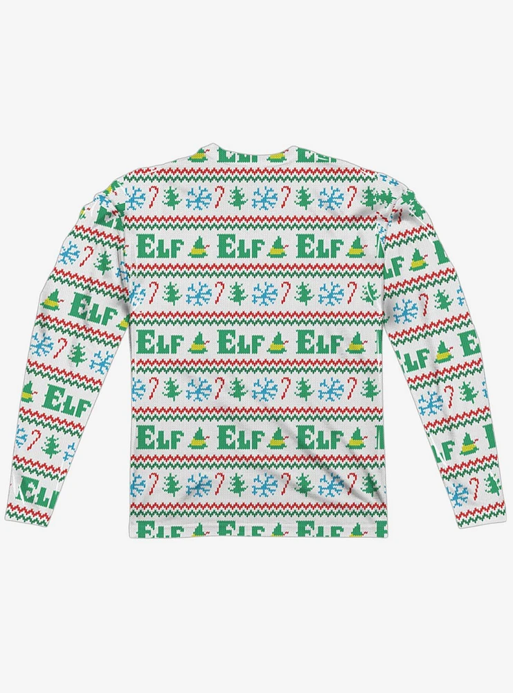 Elf Christmas Sweater Print Long Sleeve Sublimated T-Shirt