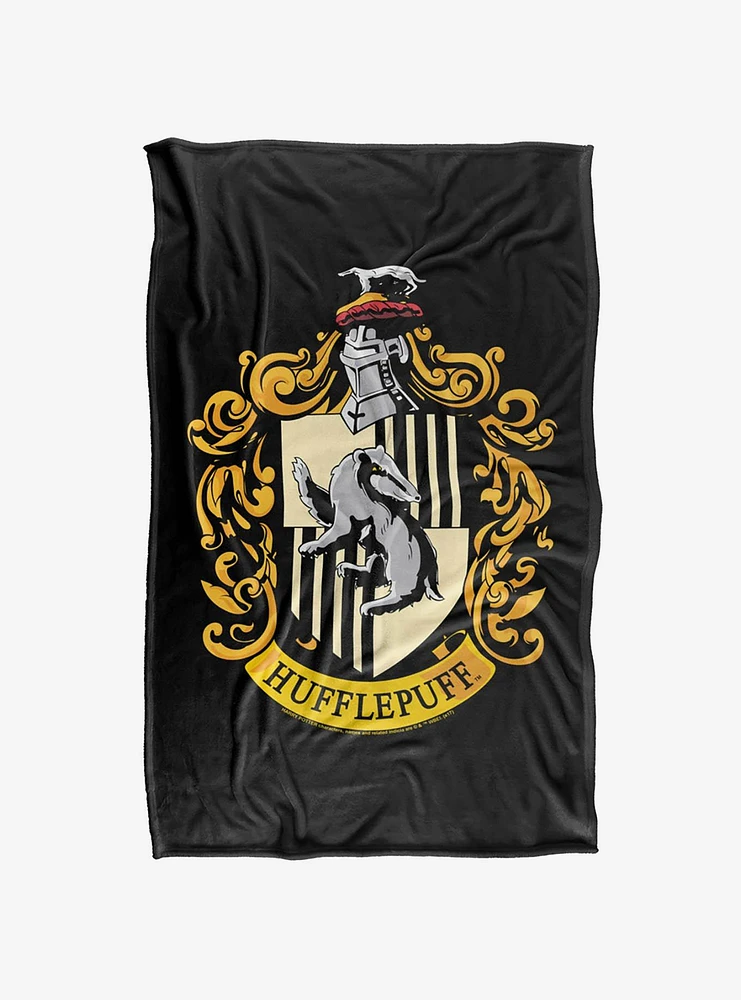 Harry Potter Hufflepuff Crest Black 36x58" Throw Blanket