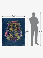 Harry Potter Hogwarts Floral Crest 50x60" Throw Blanket