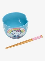 Sanrio Hello Kitty Rainbow Blue Ramen Bowl and Chopsticks Set
