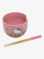 Sanrio Hello Kitty Flowers Striped Ramen Bowl With Chopsticks