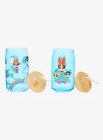 Powerpuff Girls Rainbow Group Portrait Glass Cup with Straw Set