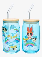 Powerpuff Girls Rainbow Group Portrait Glass Cup with Straw Set
