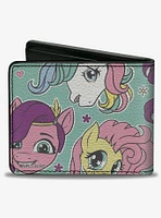 My Little Pony Faces Close Up and Cutie Marks Scattered Teal Bifold Wallet