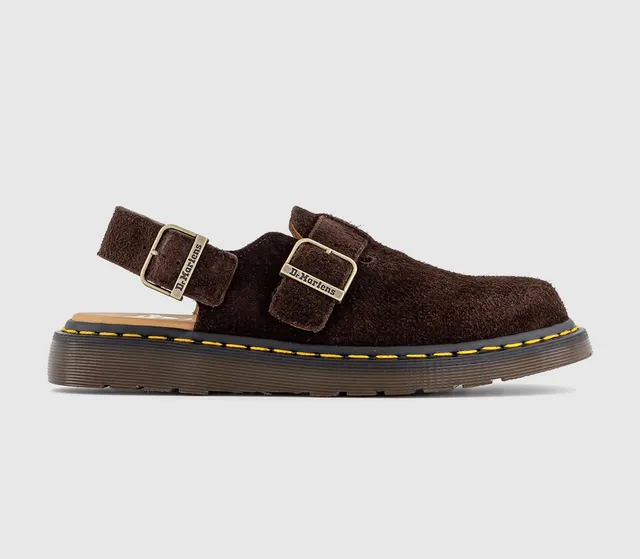 Dr. Martens Brown Suede Shearling Double-Buckle Slide Sandals Myles Suede Fur-Lined Buckle Slide Sandals in Dark Brown  main image 2