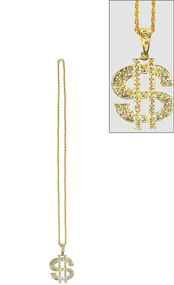 Gold Dollar Sign Pendant Bead Necklace