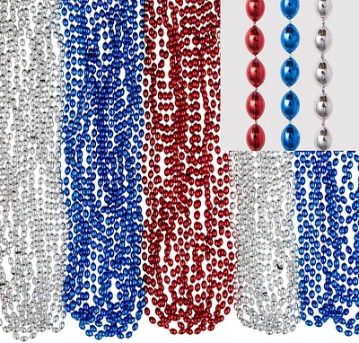 Red, Silver & Blue Bead Necklaces, 50ct