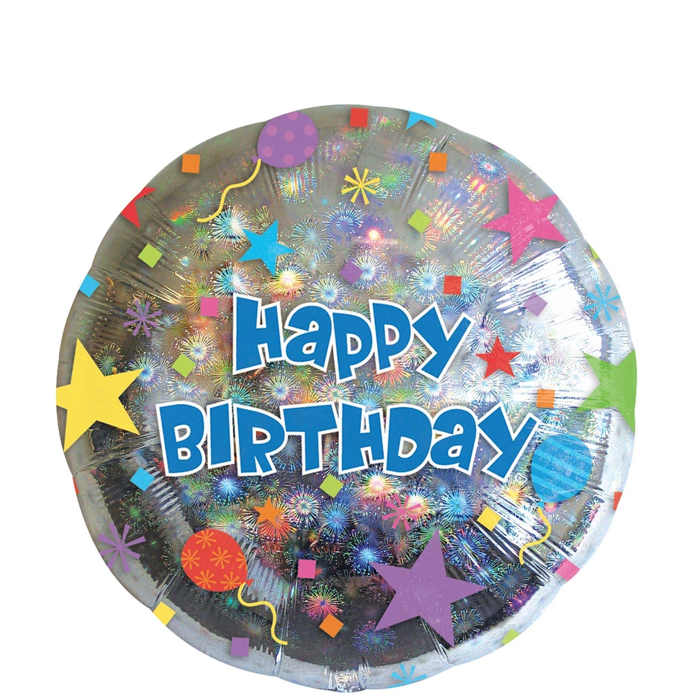 Happy Birthday Balloon - Prismatic Starburst, 17in