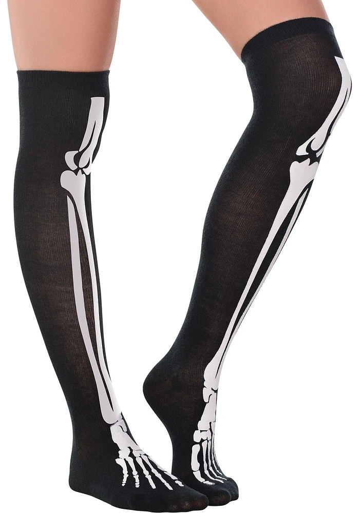 Skeleton Bones Over-the-Knee Socks