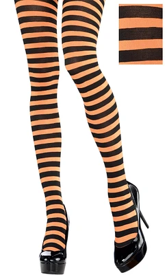 Adult Orange & Black Striped Tights