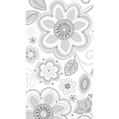 Silver Flower Embroidery Guest Towels 16ct