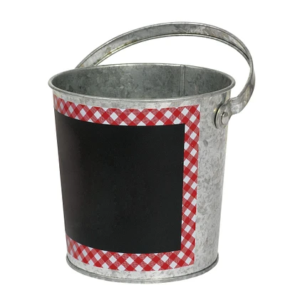 Red Gingham Chalkboard Metal Pail