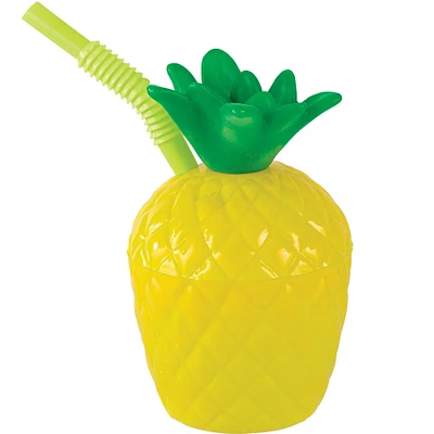 Pineapple Plastic Cup with Straw, 10oz