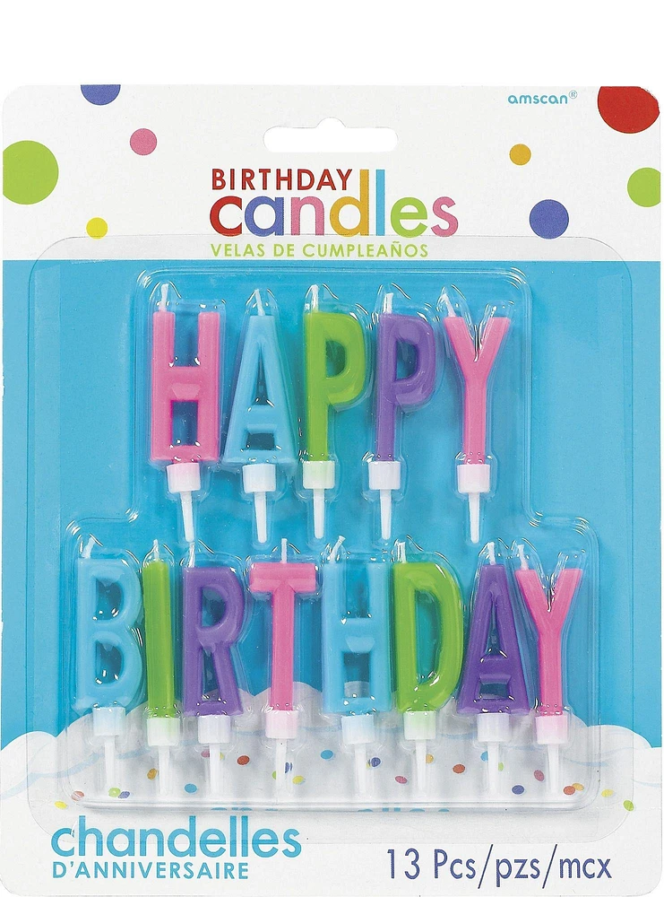 Multicolor Bright Happy Birthday Toothpick Candle Set 13pc