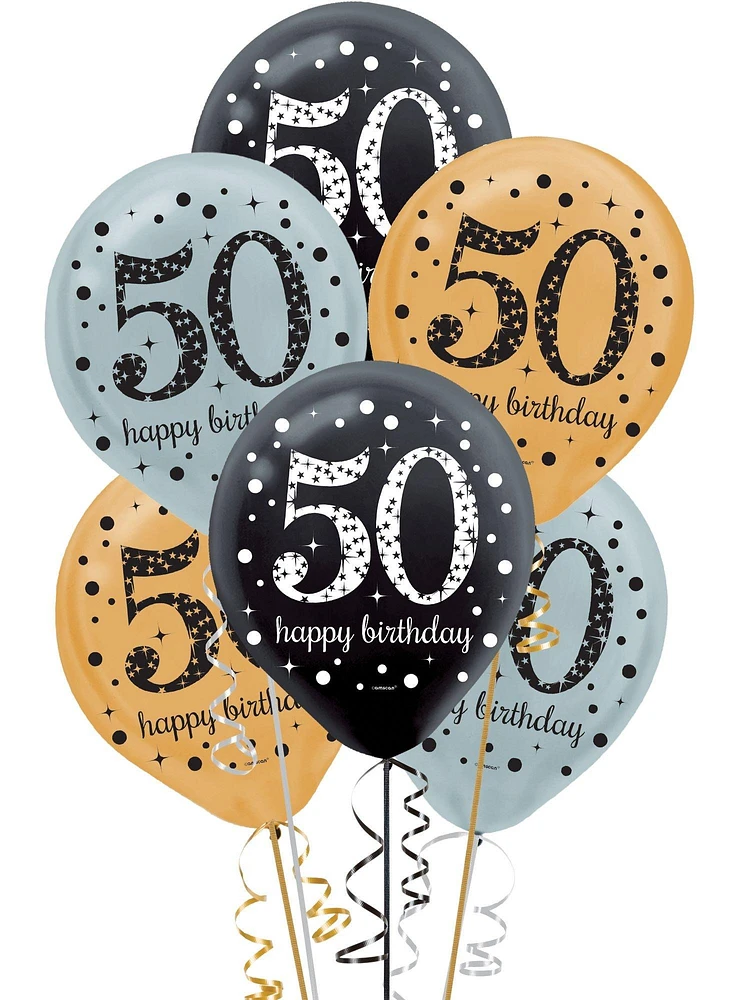 15ct, 50th Birthday Balloons - Sparkling Celebration