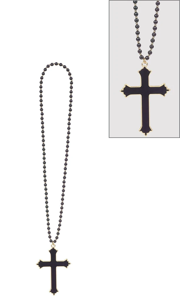 Black Bead Cross Necklace