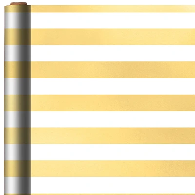 White & Gold Striped Gift Wrap