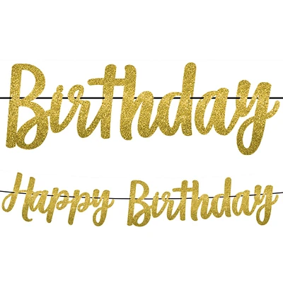 Glitter Gold Happy Birthday Banner