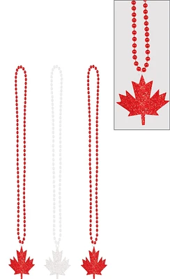 Glitter Canadian Maple Leaf Pendant Bead Necklaces 3ct