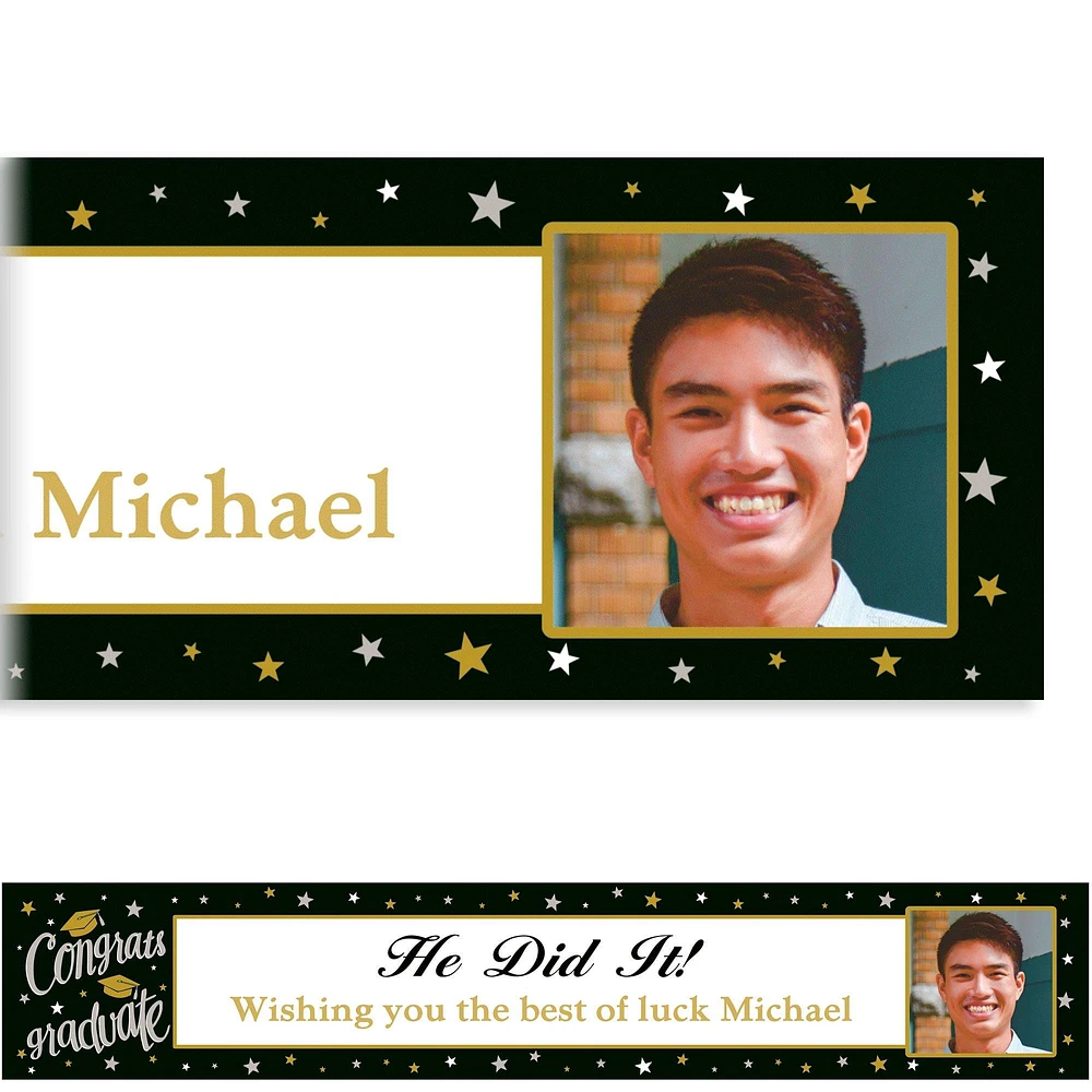 Custom Black & Gold Congrats Grad Photo Banner   