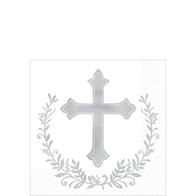 Metallic Silver Cross Beverage Napkins 16ct