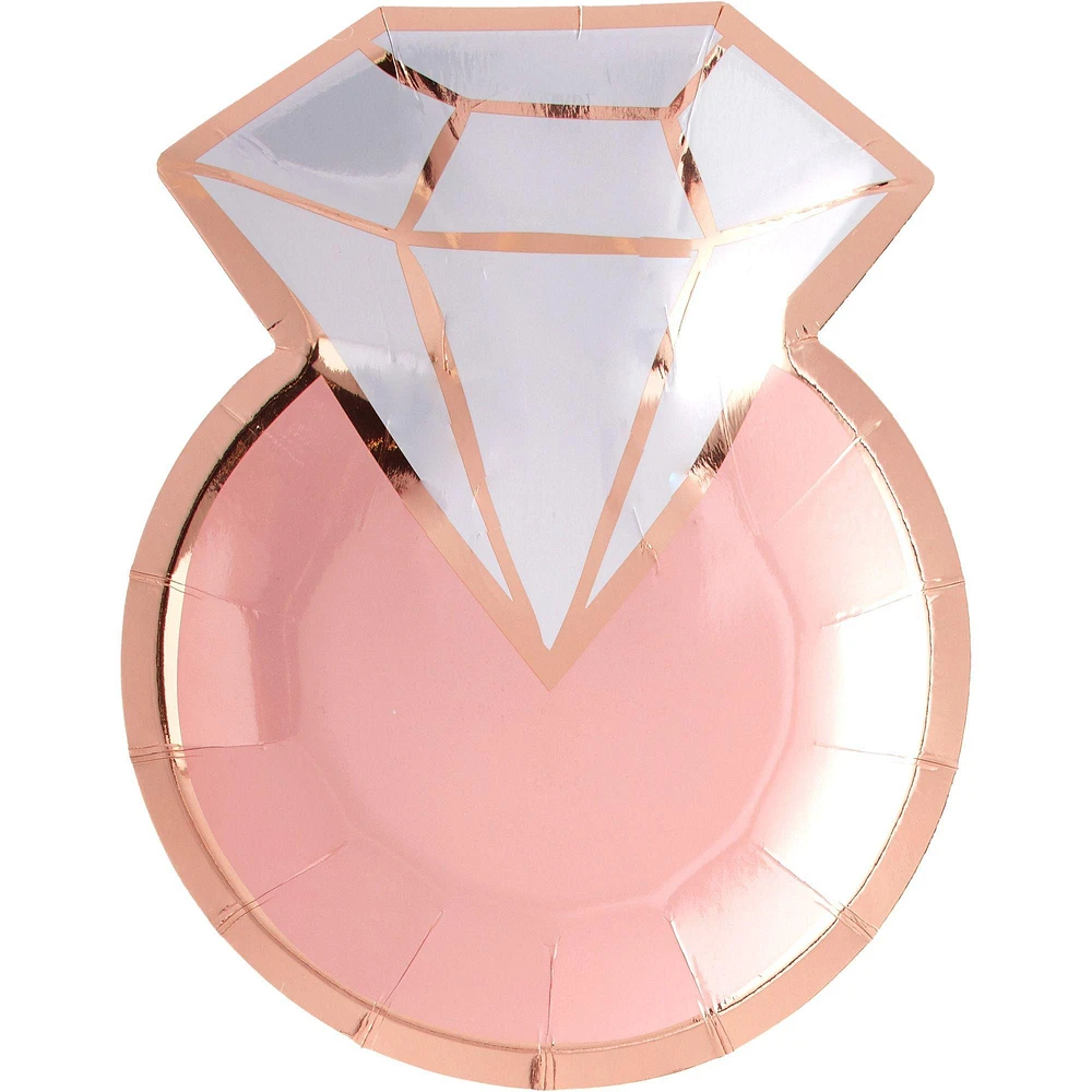 Metallic Blush & Rose Gold Diamond Ring Dessert Plates 8ct