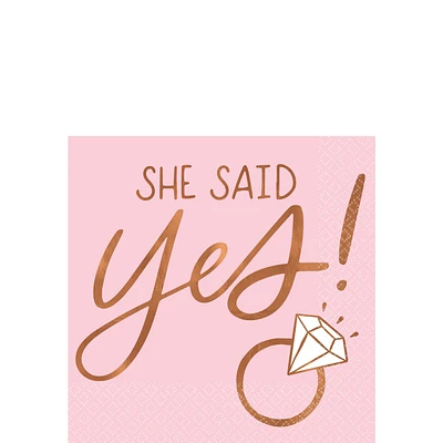 Blush & Rose Gold She Said Yes Beverage Napkins 16ct