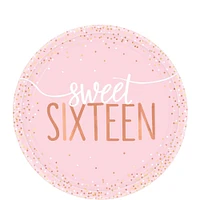 Metallic Rose Gold & Pink Sweet 16 Dessert Plates 8ct