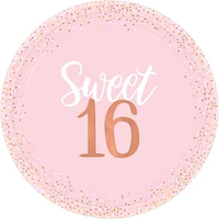 Metallic Rose Gold & Pink Sweet 16 Dinner Plates 8ct