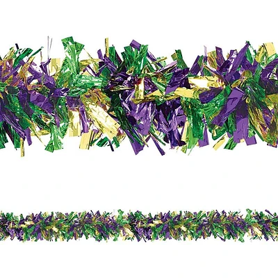 Mardi Gras Purple, Green, and Gold Twig Tinsel Garland, 9ft