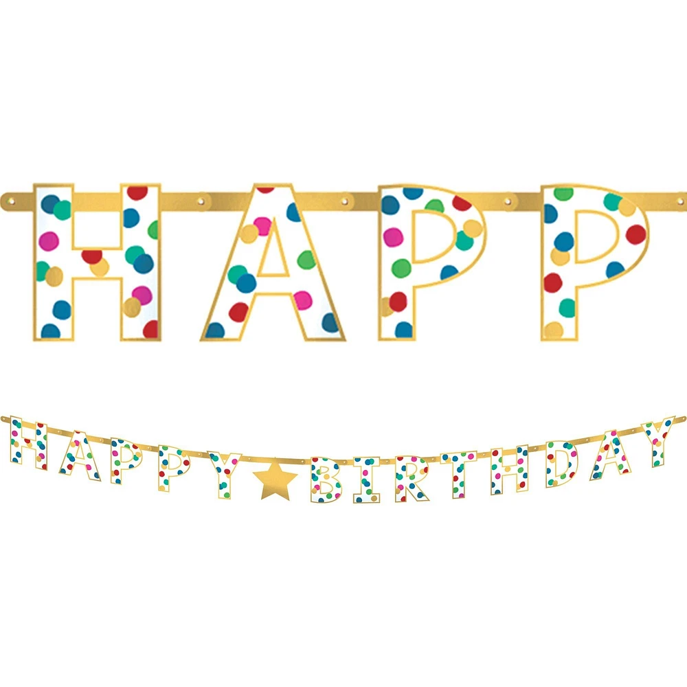 Multicolor & Metallic Gold Happy Dots Birthday Letter Banner