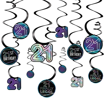 Finally 21 Birthday Swirl Decorations, 12ct