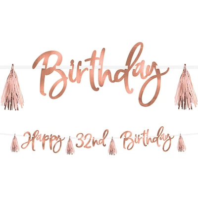 Metallic Blush Birthday Tassel Banner Kit