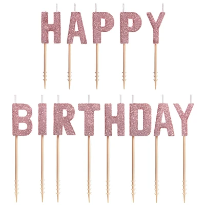 Glitter Blush Happy Birthday Toothpick Candle Set 13pc