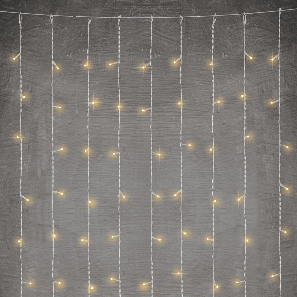 Warm White Cascading Curtain LED String Lights, 2.9ft x 6ft