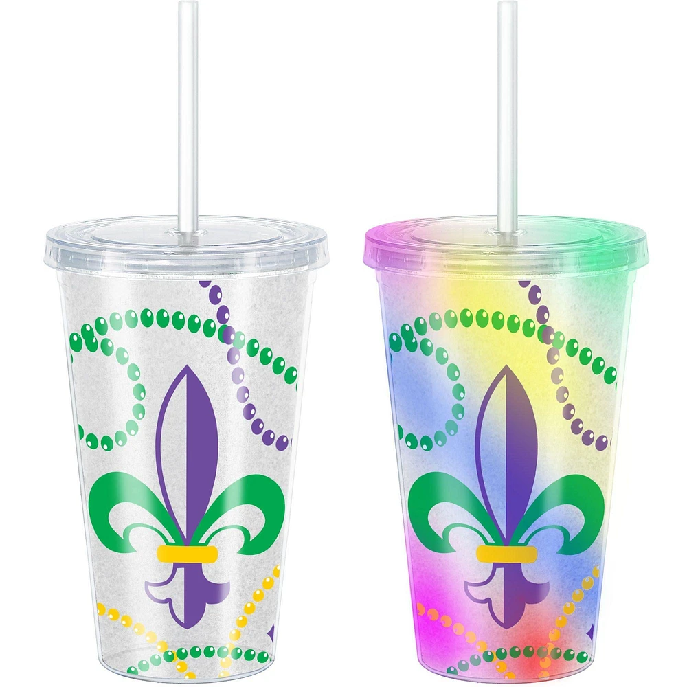 Light-Up Mardi Gras Tumbler with Straw