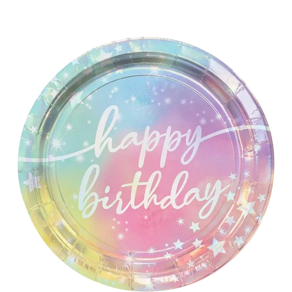 Iridescent Luminous Rainbow Birthday Paper Dessert Plates, 7in, 8ct