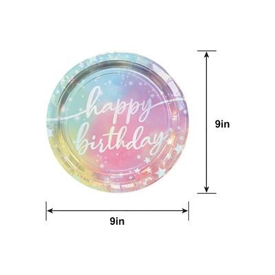 Iridescent Luminous Rainbow Birthday Paper Lunch Plates, 9in, 8ct