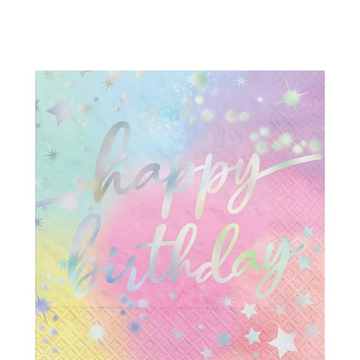 Iridescent Luminous Rainbow Birthday Paper Lunch Napkins, 6.5in, 16ct