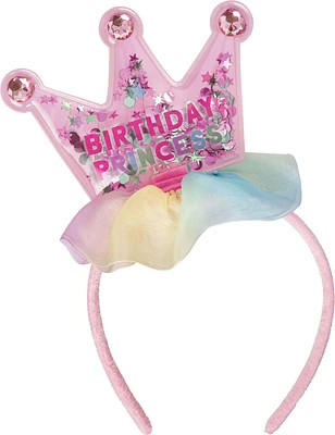 Glitter Pastel Party Birthday Princess Fabric & Plastic Headband, 7.2in x 8.9in