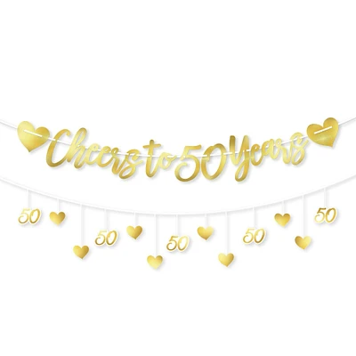 Gold 50th Anniversary Letter Banner with Accent Banner, 12ft