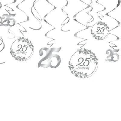 Silver 25th Anniversary Swirl Decorations, 12ct