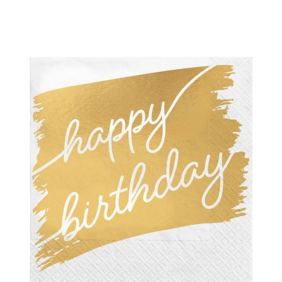 Metallic Golden Age Happy Birthday Paper Lunch Napkin, 6.5in, 16ct