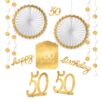 Metallic Golden Age 50th Birthday Room Decorating Kit, 12pc